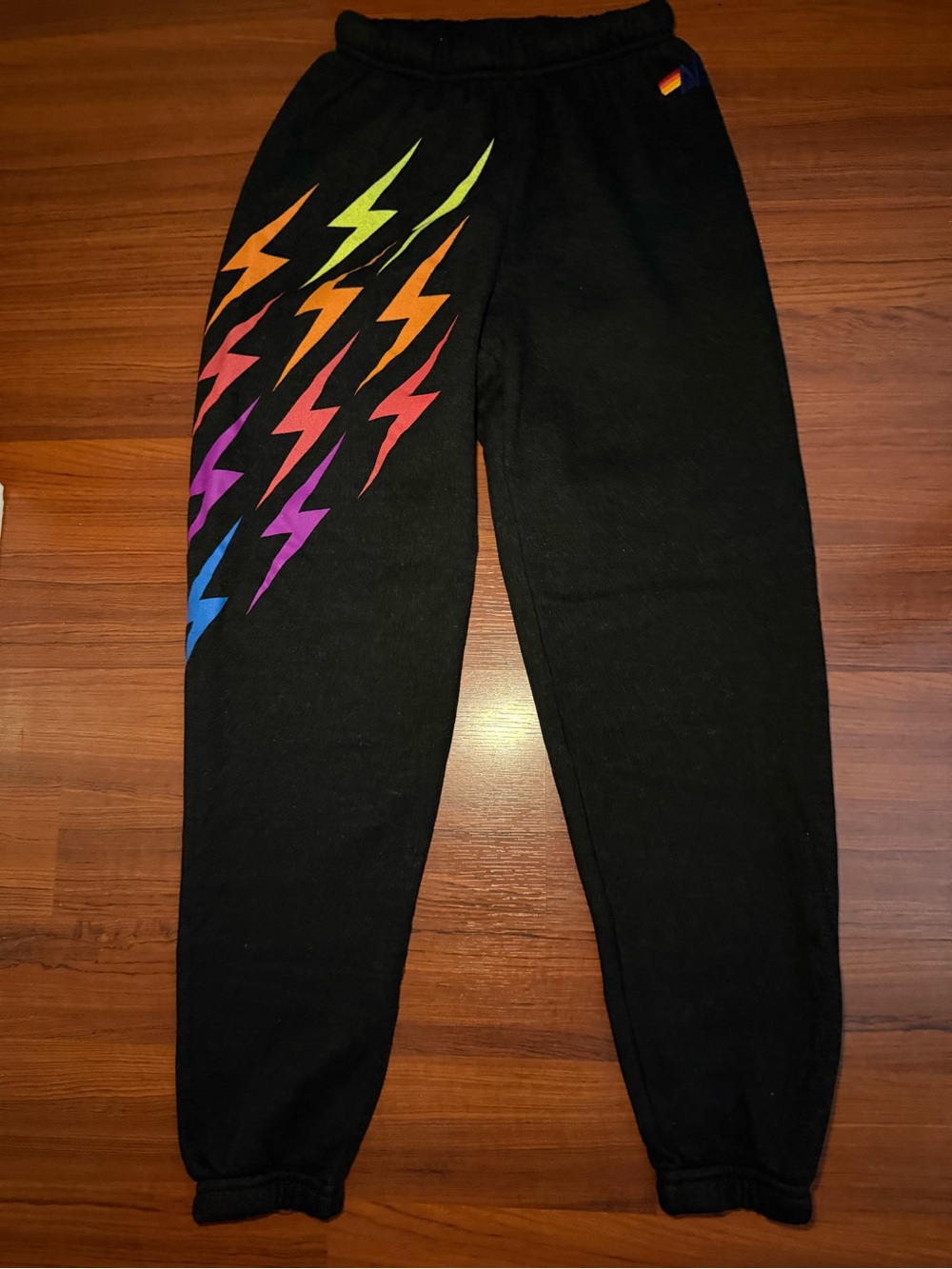 Aviator Nation Black Joggers with Multicolor Lightning Bolts